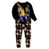 Conjunto casual de casa para crianças com estampa de jogador de futebol, manga longa + calça