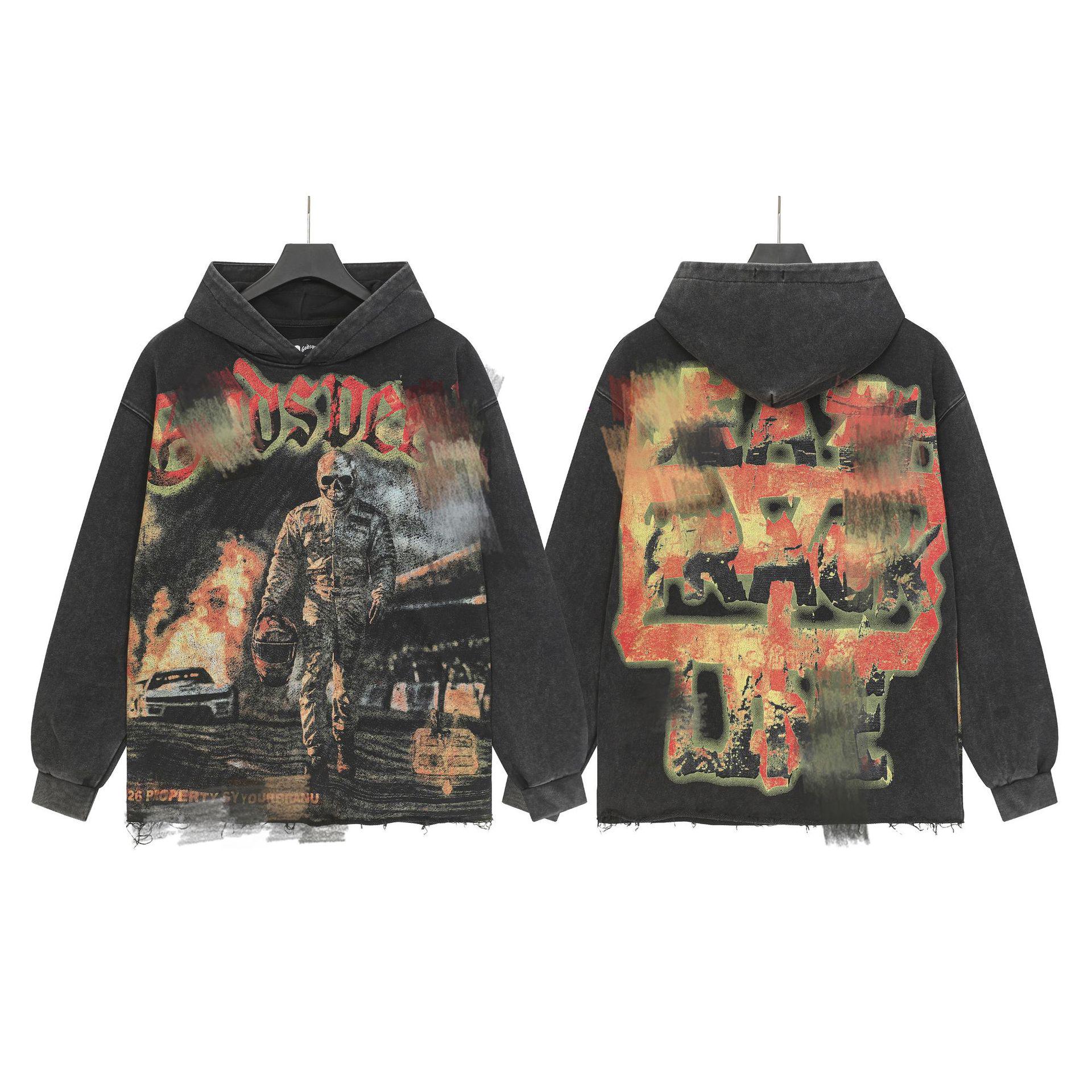

2026 New American Trend Statue of Liberty Washed Old Loose Streetwear Hoodie XL