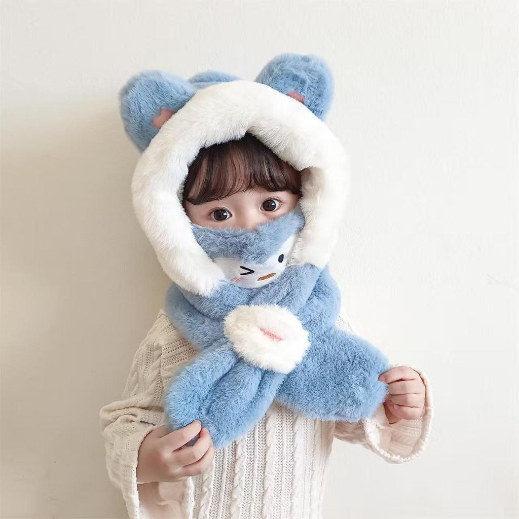Kids' Winter Windproof Hat & Scarf Set with Mask – Boys & Girls Plush Pullover