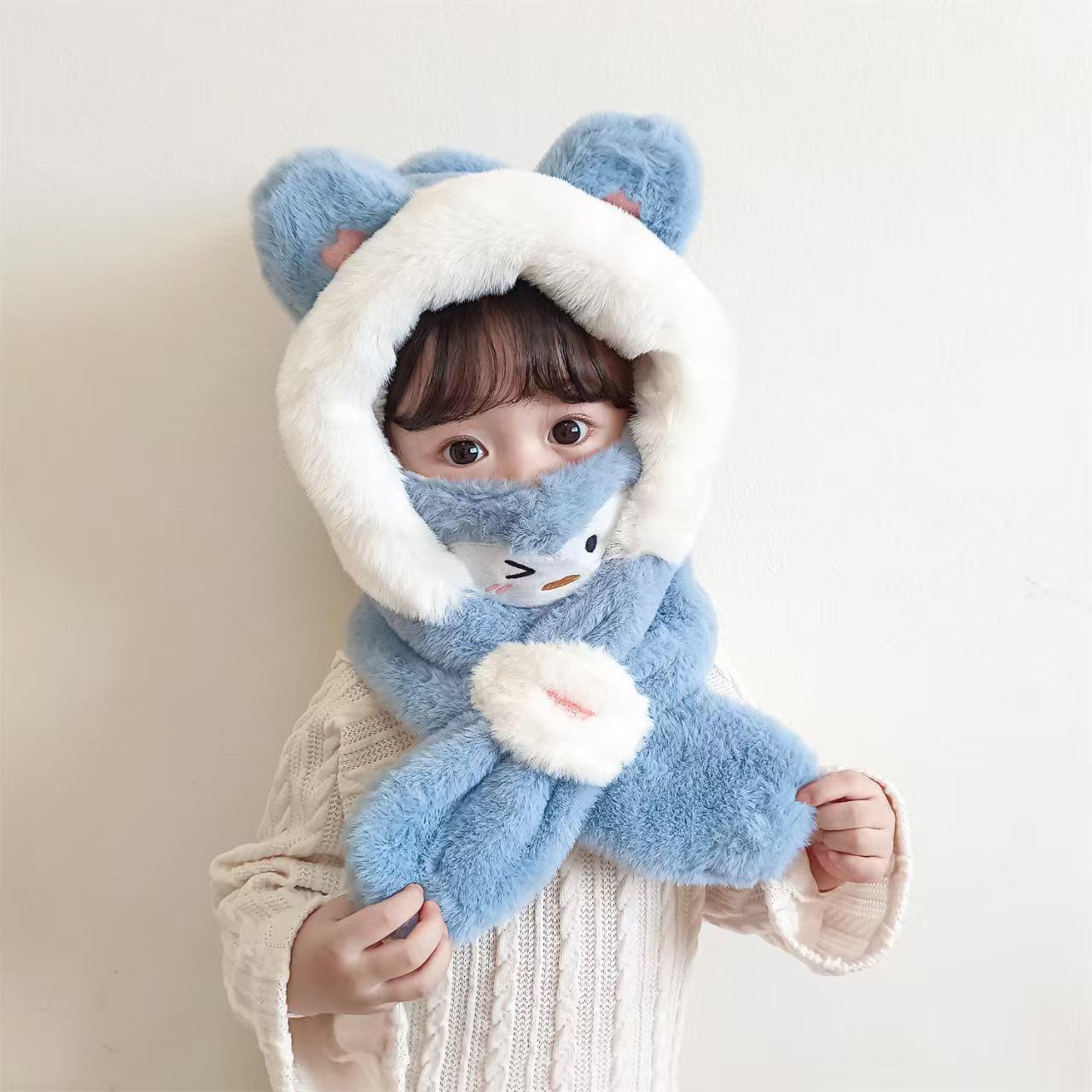 

Детский зимний ветрозащитный комплект шапка и шарф с маской – плюшевый пуловер для мальчиков и девочек синий