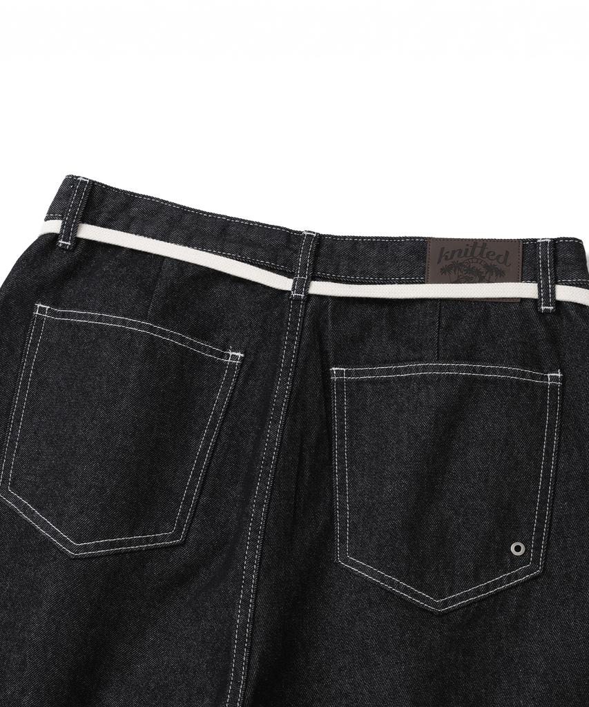 KNITTED (Unisex) Outstring Bermuda Denim Half Pants Black