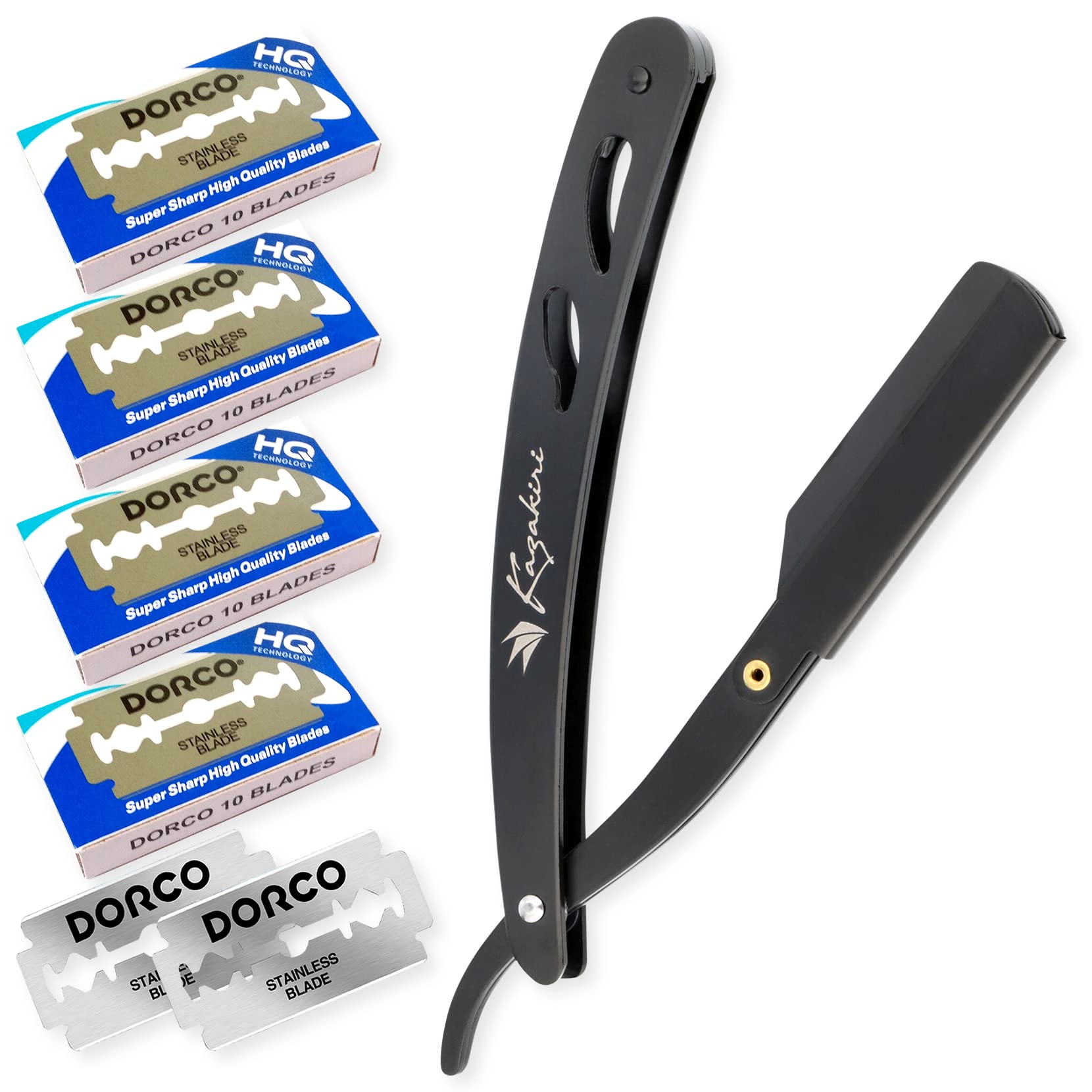 

Kazakiri Razor Barber Supervision x Incredibly Close Western Razor with 80 Replacement Blades and Black [Professional Shave] Men s Single-Blade (40