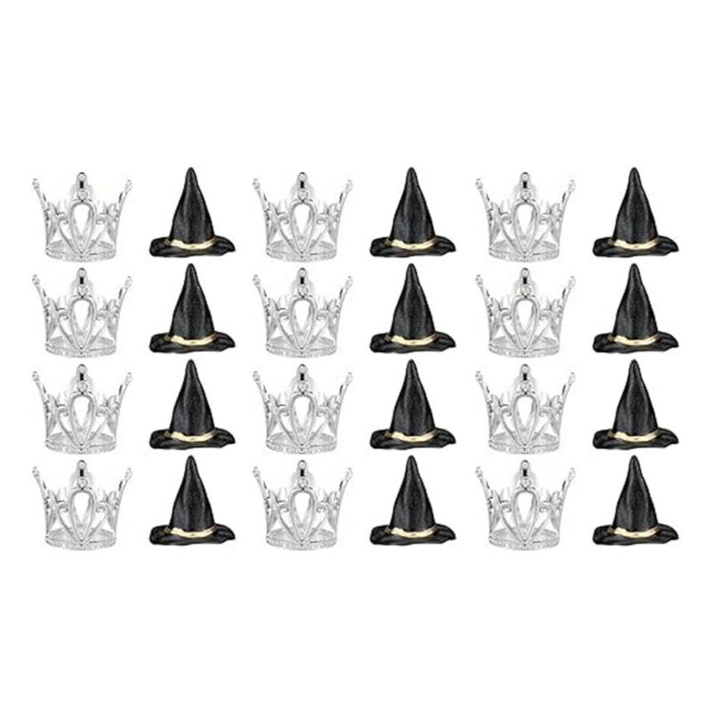 Pack of 24 Plastic Witch Hat and Crowns Cake Toppers for Birthday Party Halloween Decorations Cupcakes Accessories