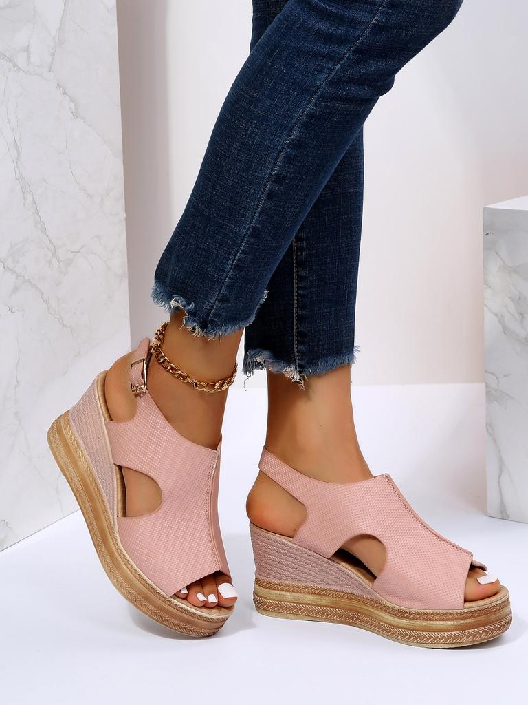 Large size casual wedge heel sandals for women 2025 summer new muffin thick-soled fish mouth word sandals for women