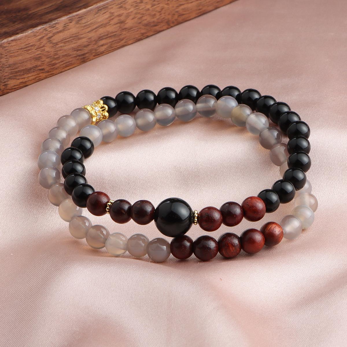 Браслет Агат Серый Лунный Обсидиан Сандаловое Дерево Браслет с Двойным Кольцом Хрустальный Браслет Дофамин Douyin Хит