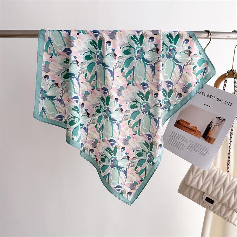 70cm Square Lemon Print Yellow Square Silk Scarf Casual Elegant Thin Breathable Neck Women Windproof Head Wrap Hair Scarves