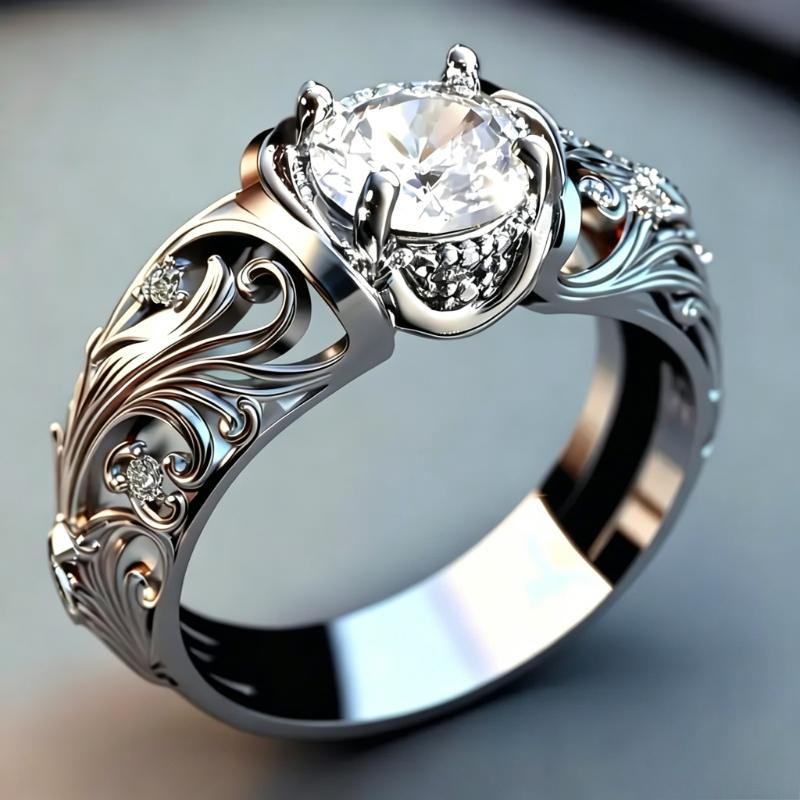 Gothic Style Gorgeous Inlaid Dazzle Synthetic Zirconia Silvery Ring Women's Exquisite Anniversary Jewelry Accessory