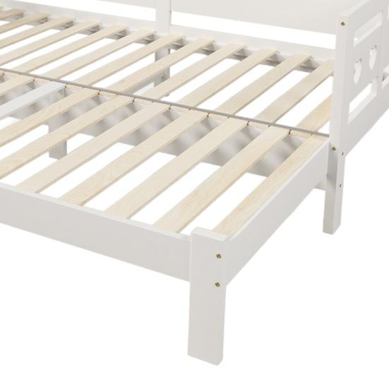 Pull-Out Bed Daybed, Bed, 90 X 200cm, Solid Pine, with Second Children Sleeping Space And Roll-Up Slatted Frame, Heart-Shaped White Flat