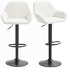 Conjunto de 2 Bancos Altos Giratórios Altura Ajustável 62-83 cm Estofados em Veludo Encosto e Apoio para os Pés Creme