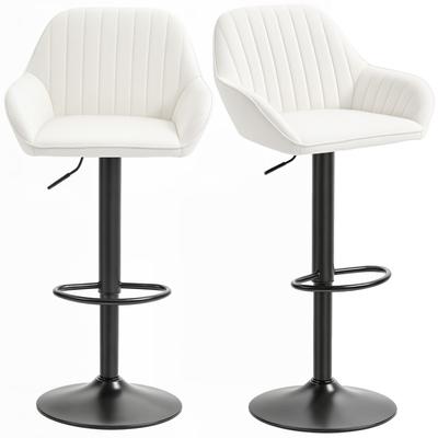 Ensemble de 2 tabourets de bar pivotants Hauteur réglable 62-83 cm Rembourrés en velours Dossier et repose-pieds Crème