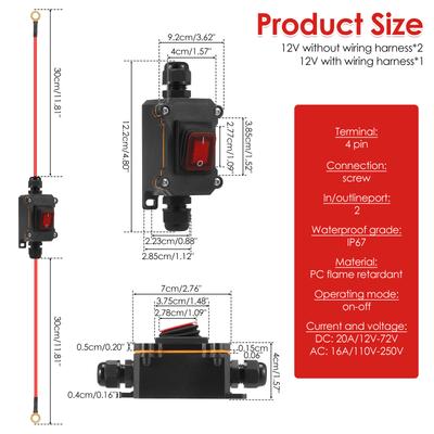 IP65 Outdoor Waterproof Ship Type Switch 110V-250V 16/20A High-power Dustproof Power Switch, Intermediate Switch Button Switch