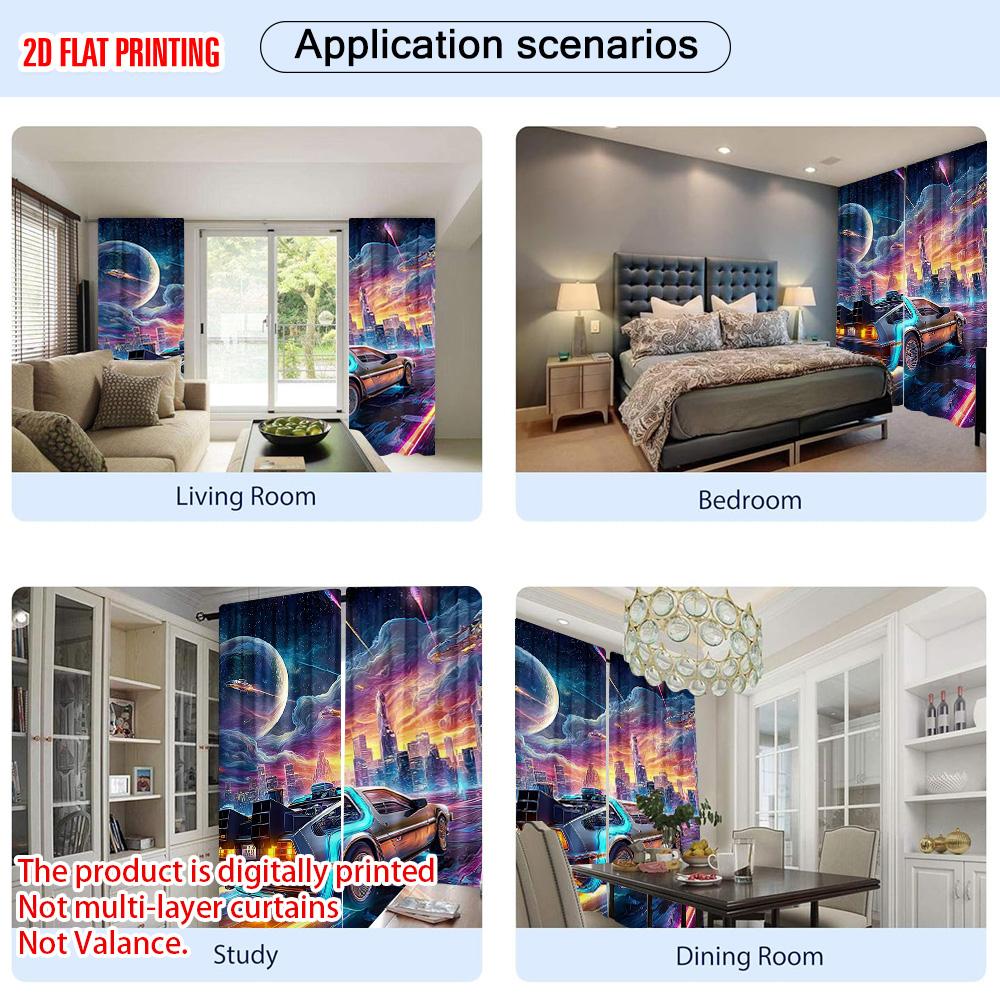 2pcs, Plane Printing Window Curtain Cool Racing Car Polyester (without Rod) Versatile All Perfect for Bedroom & Living Room