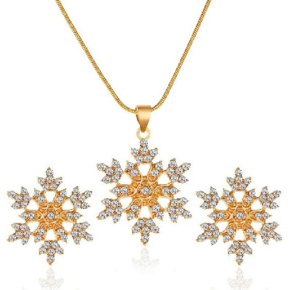 Комплект украшений  Снежинка  - Женский рождественский ювелирный подарок с подвеской-снежинкой из страз