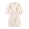 Summer new French retro crew neck elegant temperament lace waist thin dress