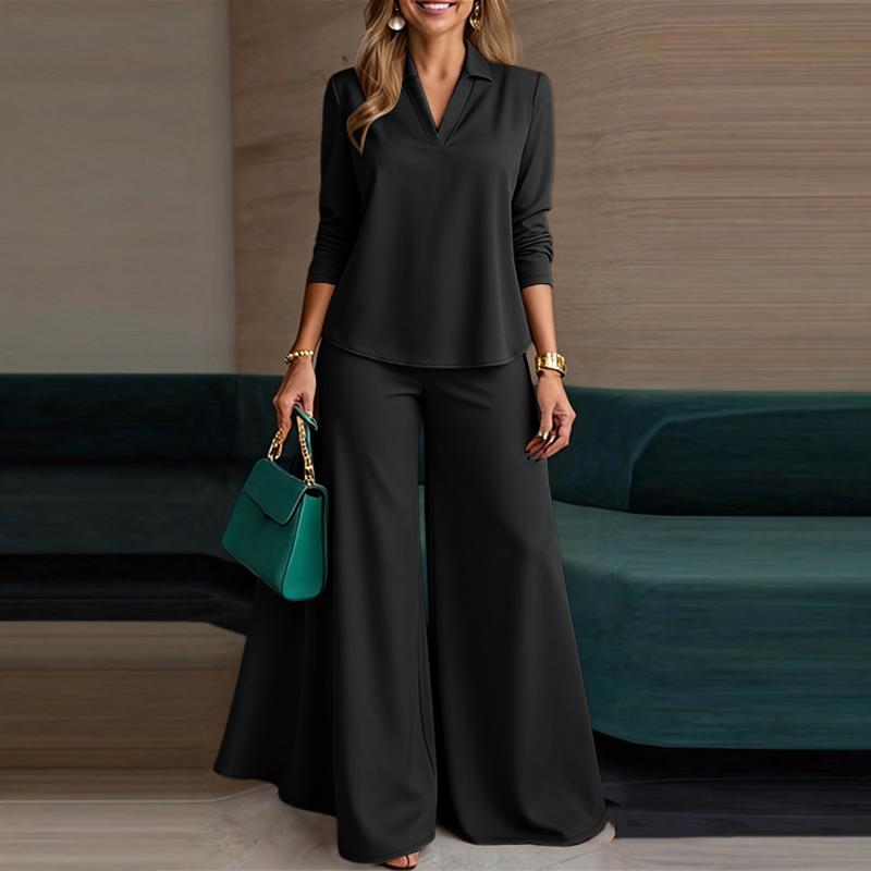 ZANZEA Blusa a Maniche Lunghe da Donna e Pantaloni a Gamba Larga Set Completi Casual Due Pezzi