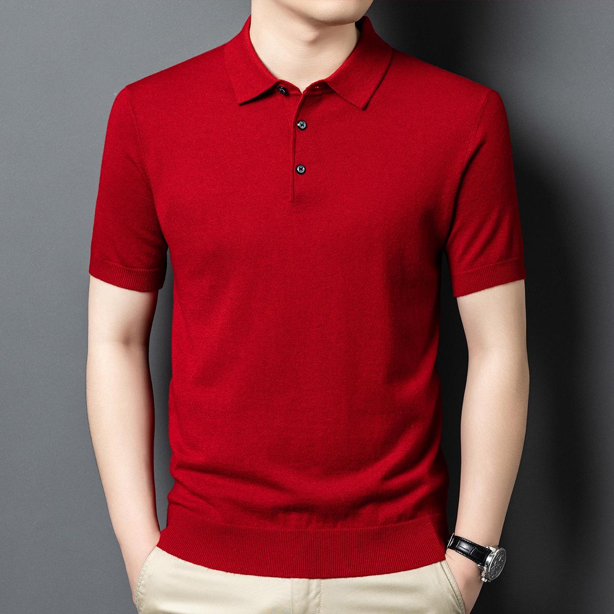 

Men s Lightweight Wool Short-Sleeve Sweater with Lapel - Solid Color, Business Casual XL