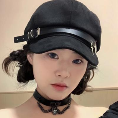 Black Metal Cross Beret Hats Women Y2K Japanese Punk Gothic Cap Harajuku Fashion Autumn Aesthetic Streetwear Trendy Beret Hats