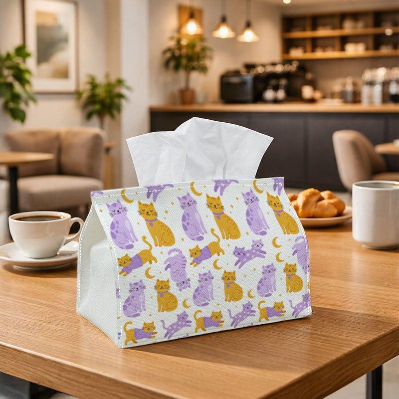 1pc Minimalist Whimsical Animal Tissue Box, Cats Pattern Purple Yellow Perfect for Outdoor Gatherings, Daily Desktop Use, And Suitable for Bedrooms, L