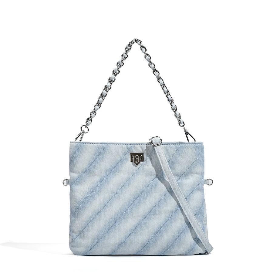 Korean Style Chain Twill Folding Tote Bag New Women's Bag Casual Commuting Large Capacity Denim Bag Crossbody Single Shoulder