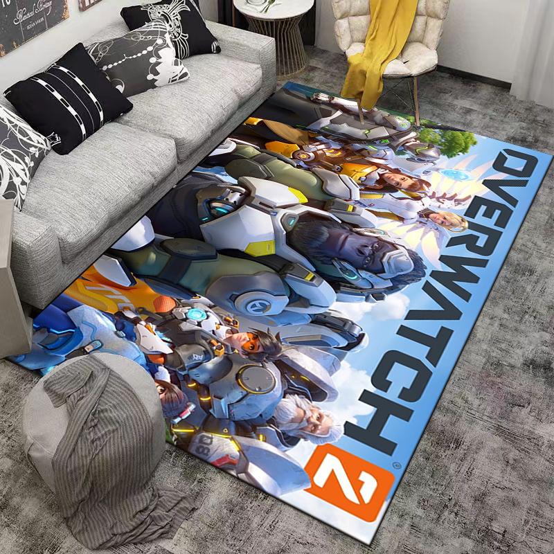Overwatch Mecha Animal Print Flannel Rug Non-Slip, Suitable for Bedroom, Living Room, and Children's Room Decoration
