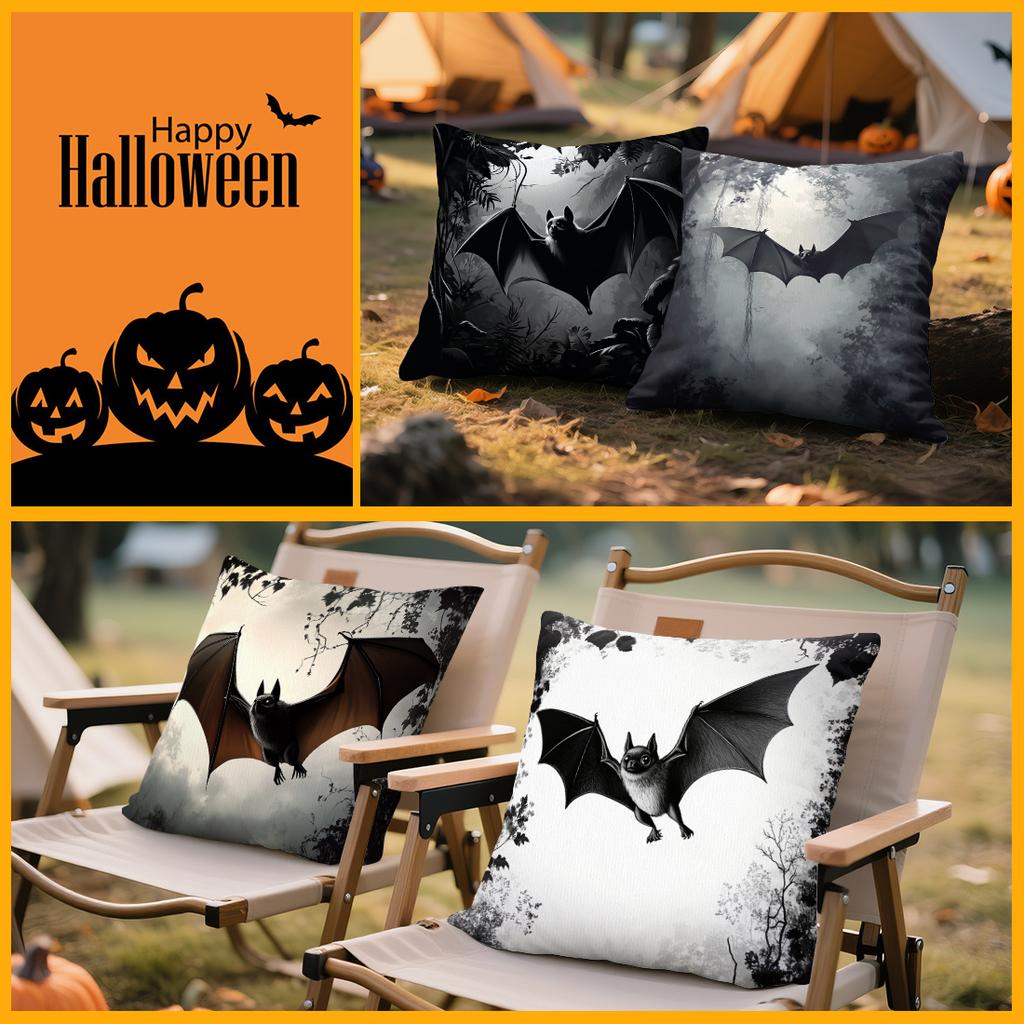 Halloween Retro Bat Design Cushions Pillowcase Polyester Cushion Cover Throw Pillow Sofa Decoration Pillowcover Home Car Decor