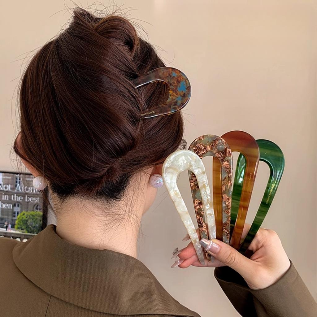 Chinesische Minimalistische Leopardenmuster Acetat Geometrische U-förmige Damen Haarspange Elegant und Retro Aufgewickeltes Haar Accessoire Haarnadel