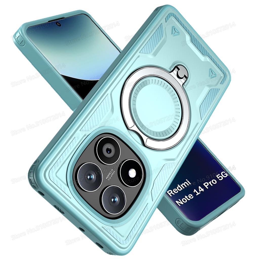 جراب هاتف مغناطيسي بحلقة قابلة للطي ومضاد للصدمات لهاتف شاومي ريدمي نوت 14 13 برو بلس 5G 4G 14S طبقة مزدوجة غطاء حماية من السقوط