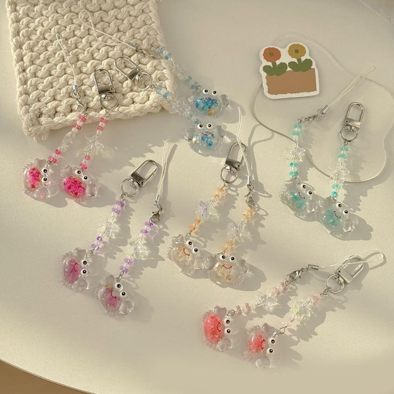 Glowing Resin Crab Keychain Stylish Beads Phone Lanyard Decorative Key Bag Charm For Camping Gear Daily Carry