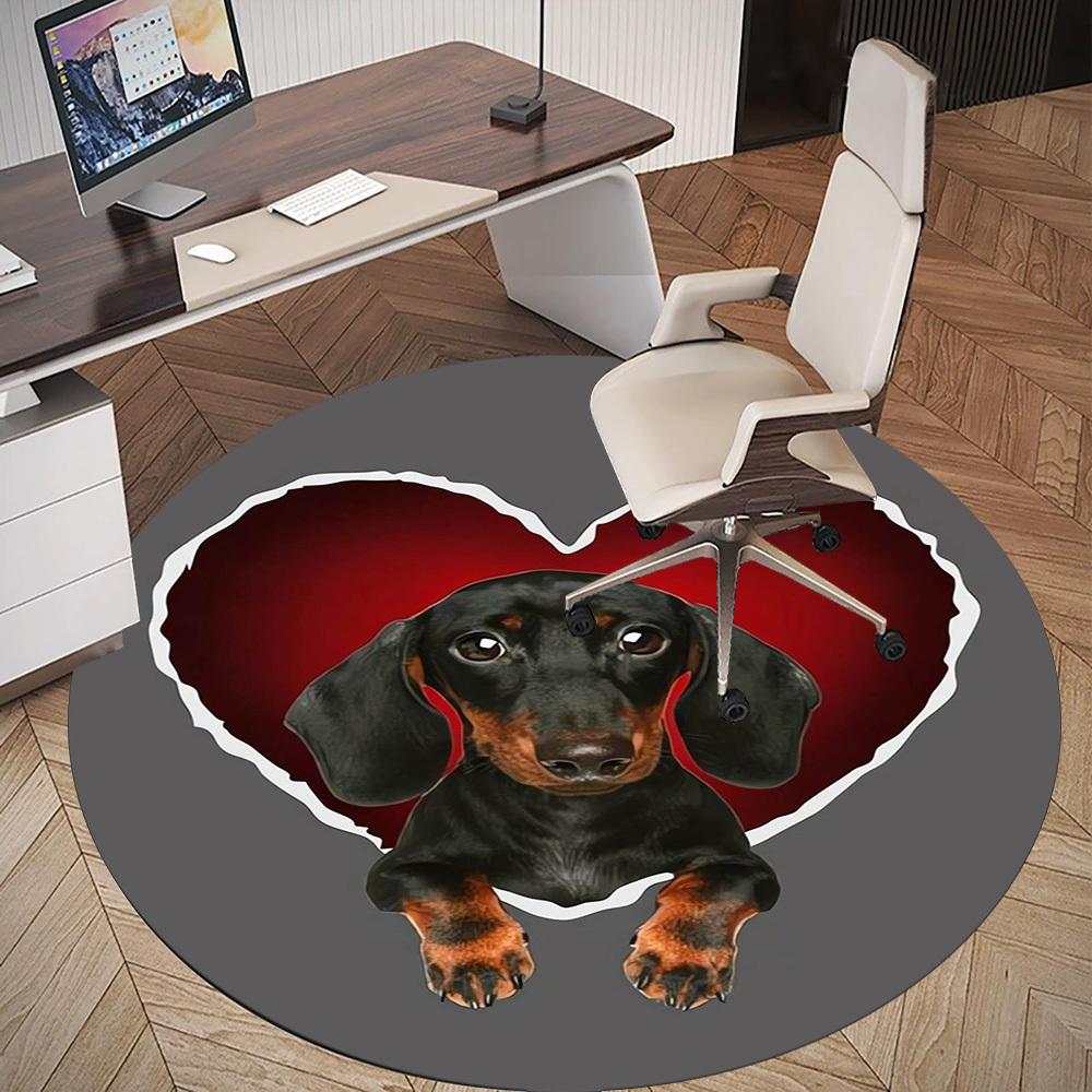 1pc Dachshund Heart Pattern Office Round Rugs, Under Chair Round Rugs for Living Room, Bedroom, Bathroom Decoration Carpet 091864