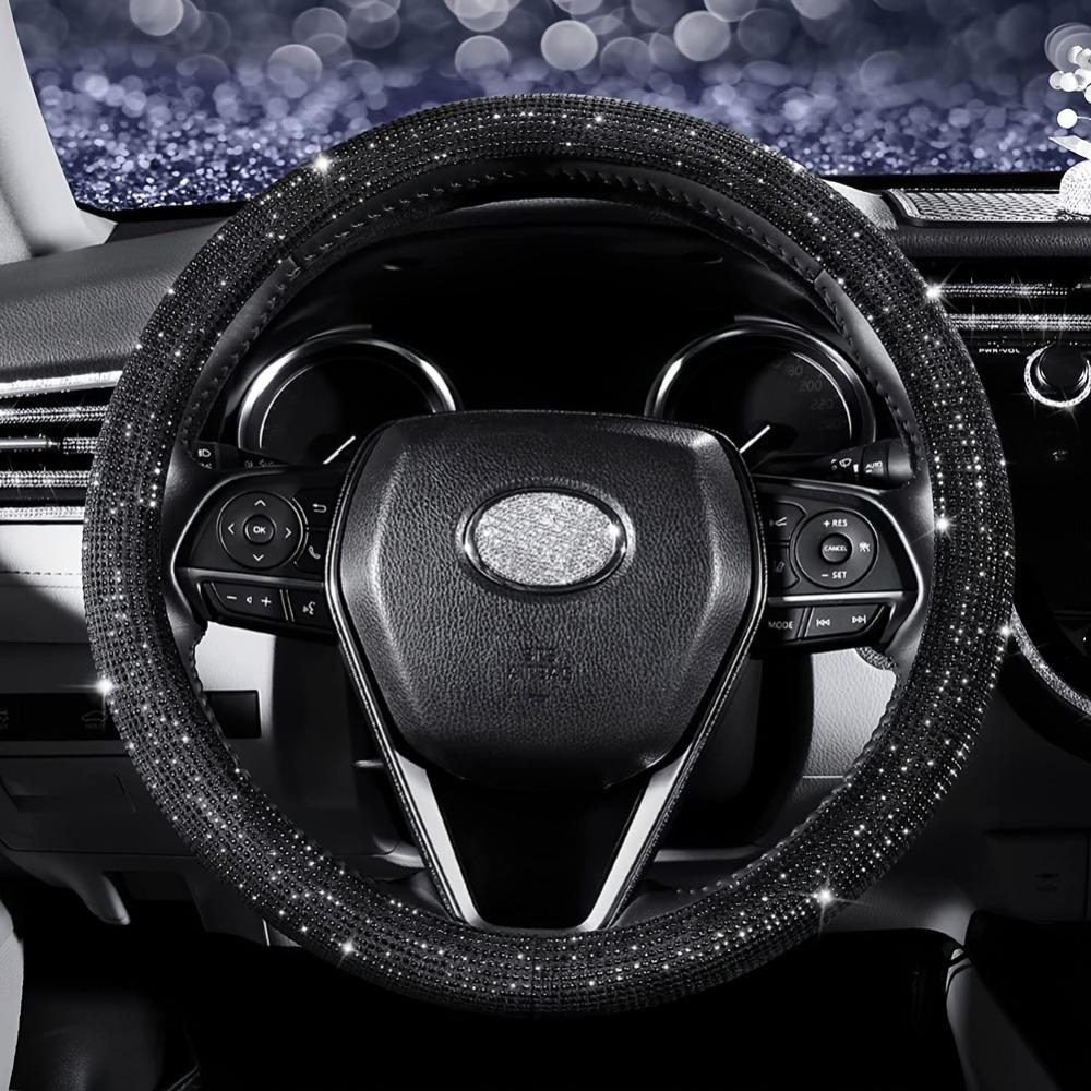 1pc Car Rhinestones Steering Wheel Cover With Crystal Artificial Diamond Sparkling Car Steering Wheel Protector