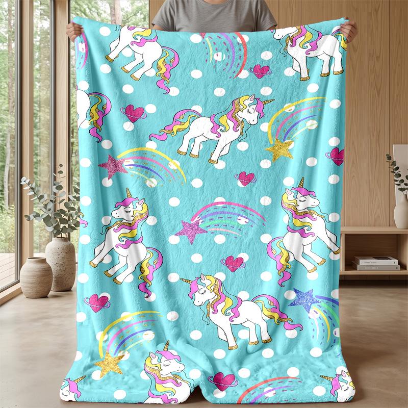 Unicorn Rainbow Magic Theme Blanket Lightweight Warm Flannel Blanket Decorative Throw Blanket for Home Decoration