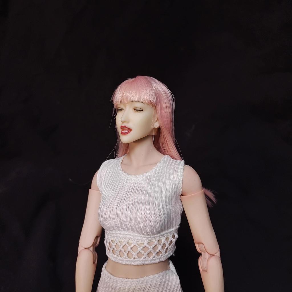 Toys Hobbies Scale Action Figure Compatible with TBLeague Pearl White Closed Pink Long Beautiful Asian Female Head and Clothes Not & [TOYBARJAPAN] 1/6