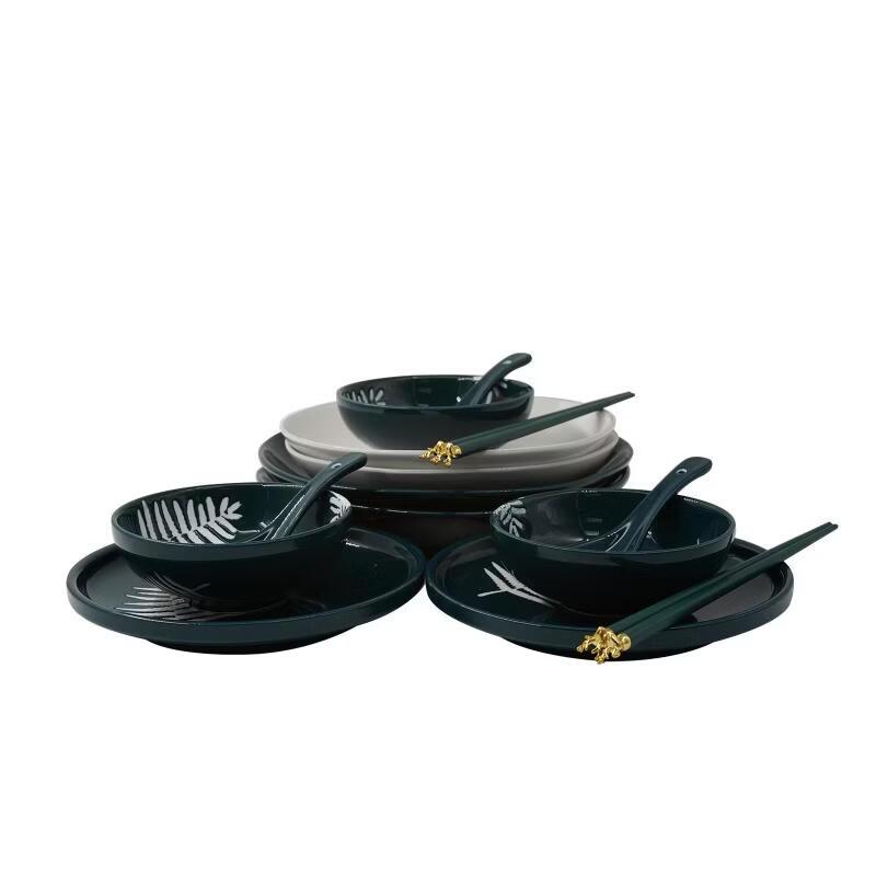 Zhi Shi Retro Peacock Green Bone China Tableware Set