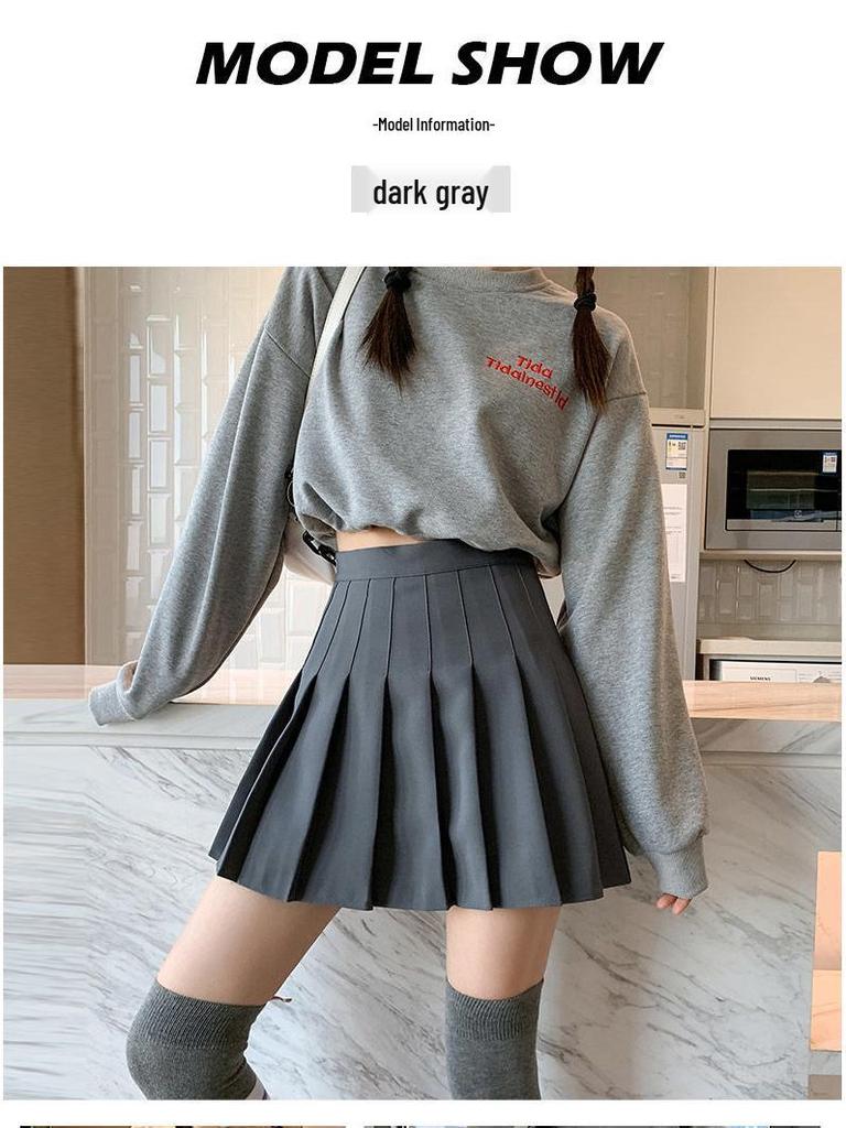 2025 Women's Gray High Waist Pleated A-Line Short Skirt - Slim Fit, Small Size, Summer Style