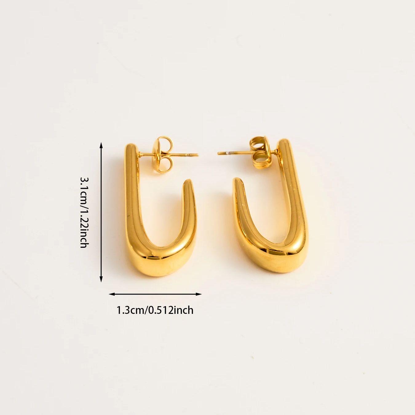 CARLIDANA Vintage 18K Gold Plated Titanium Steel Square Earrings Waterproof Stainless Steel Wrinkle Shaped Earrings Jewelry