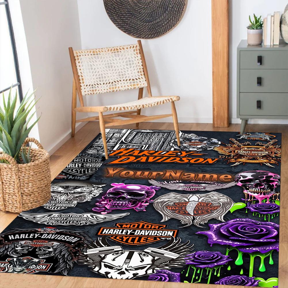 Harley-davidson Motorcycles Personalized Name Floor Rug Office Rug Perfect for Game Room Outdoor Kitchen Study room Antislip Carpet Decorate Offices