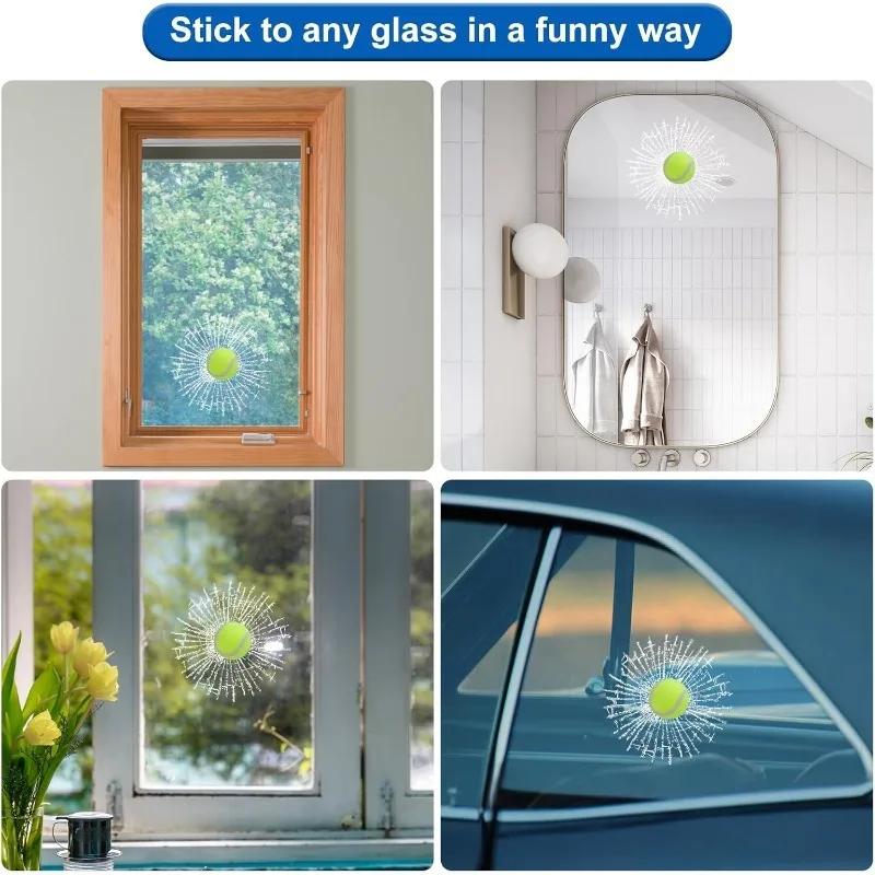 Realistic 3D Broken Glass Decal Car Window Sticker Baseball Tennis Ball Impact Effect Funny Office Home Prank Decoration