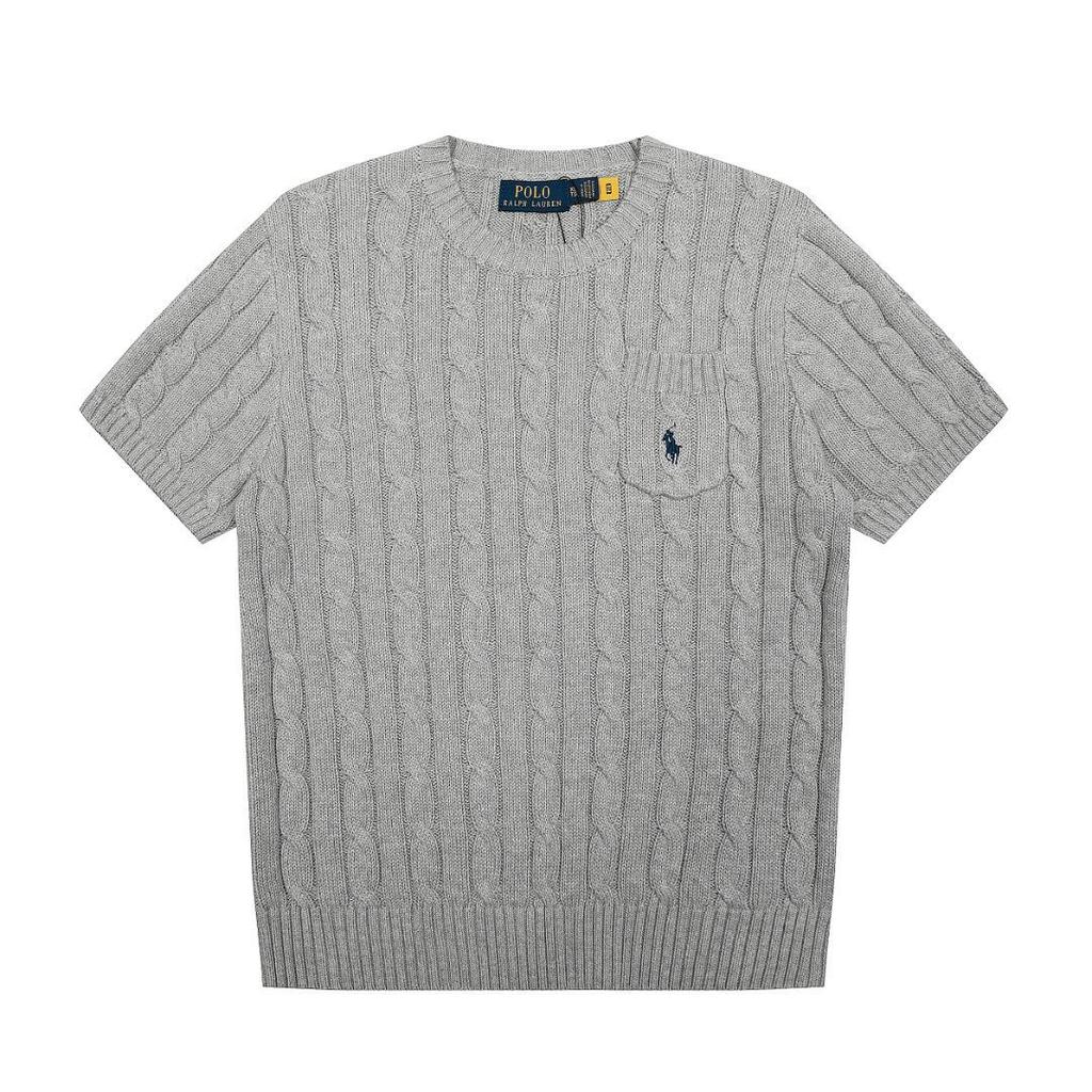 Unisex Rundhalsad Stickad Topp med Broderad Liten Häst och Ficka – Lös Passform, Högkvalitativ Parstil Kortärmad