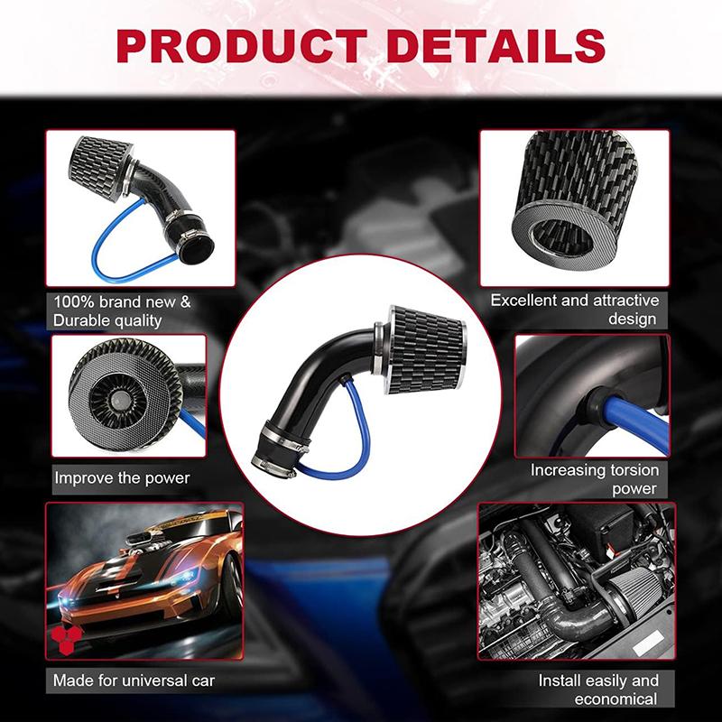76mm Auto Upravený Zimný Hríbový Hlava Vzduchový Filter Nasávacie Potrubie Filter Vysoký Prietok Vysoký Filter Studeného Vzduchu Hliníková Rúrka Kit