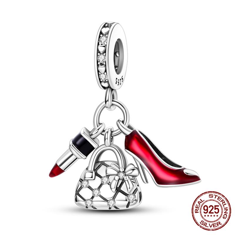 100% Copper Lipstick High Heels Bag Charms Fit Original Bracelet Jewelry Making For Women Gift