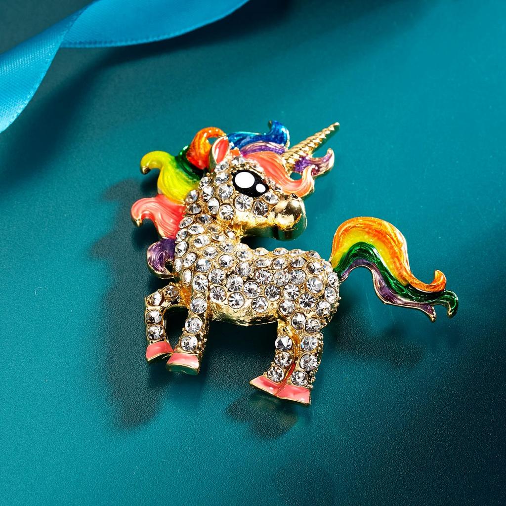 Vintage Rainbow Enamel Small Horse Brooches For Women Men Elegant Rhinestone Animal Horse Coat Lapel Pins Casual Party Jewelry