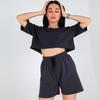 2025 Women's Spring/Summer Solid Color Casual Crop Top & Drawstring Shorts Set