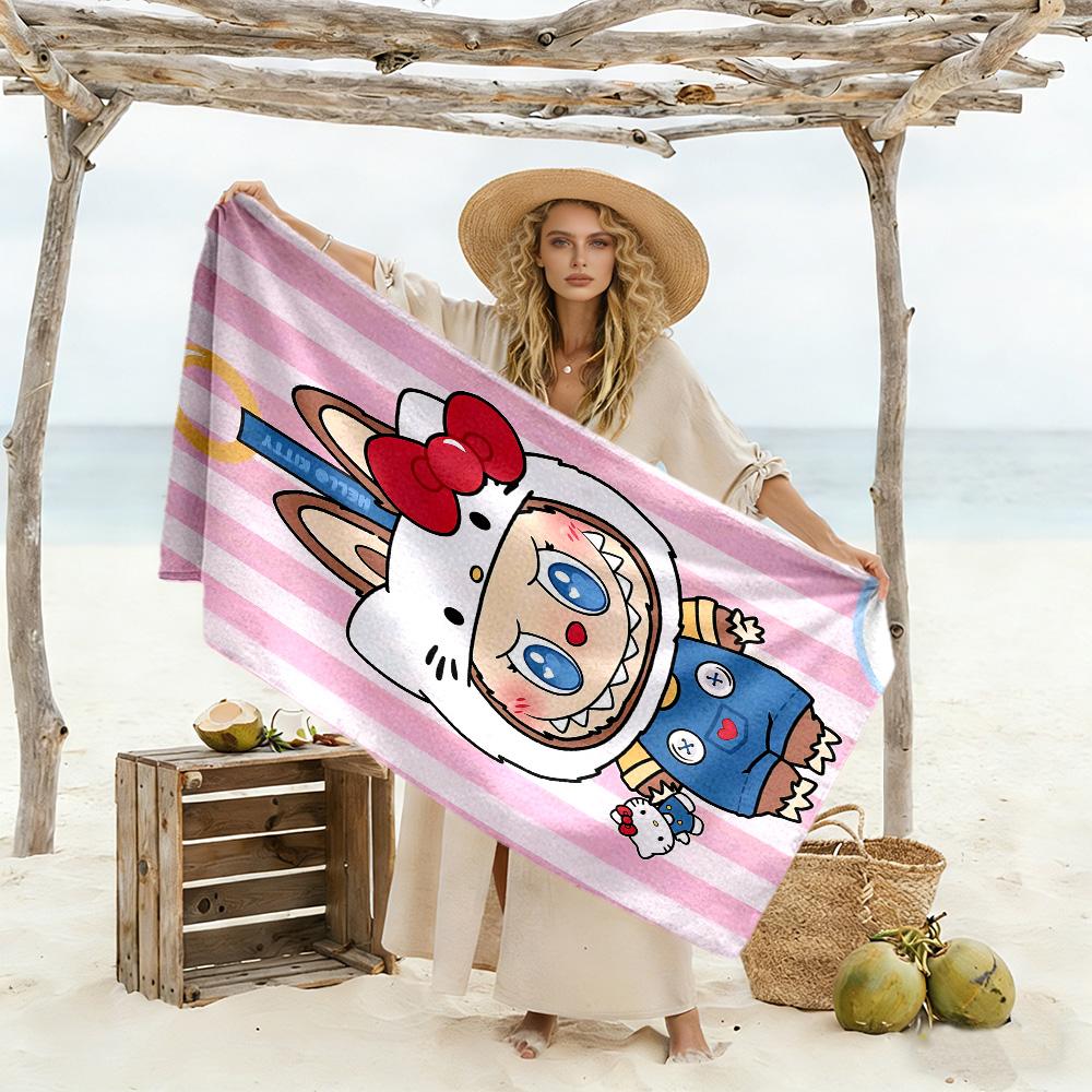 Labubu Beach Towel Quick-Dry Soft Microfiber Comfortable Lightweight Perfect for Traveling Yoga Camping and Swimming