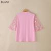ZANZEA Women Elegant Lace Splice Half Sleeve Summer Casual Stand Collar Blouse
