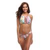 Kadın Desenli Göğüs Çapraz Kemerli Yırtmaçlı Mayo Bikini