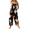 Women Sleeveless Jumpsuit Halloween Print Cotton Casual Loose Fit Wide Leg Romper Pocketed Overall Pants