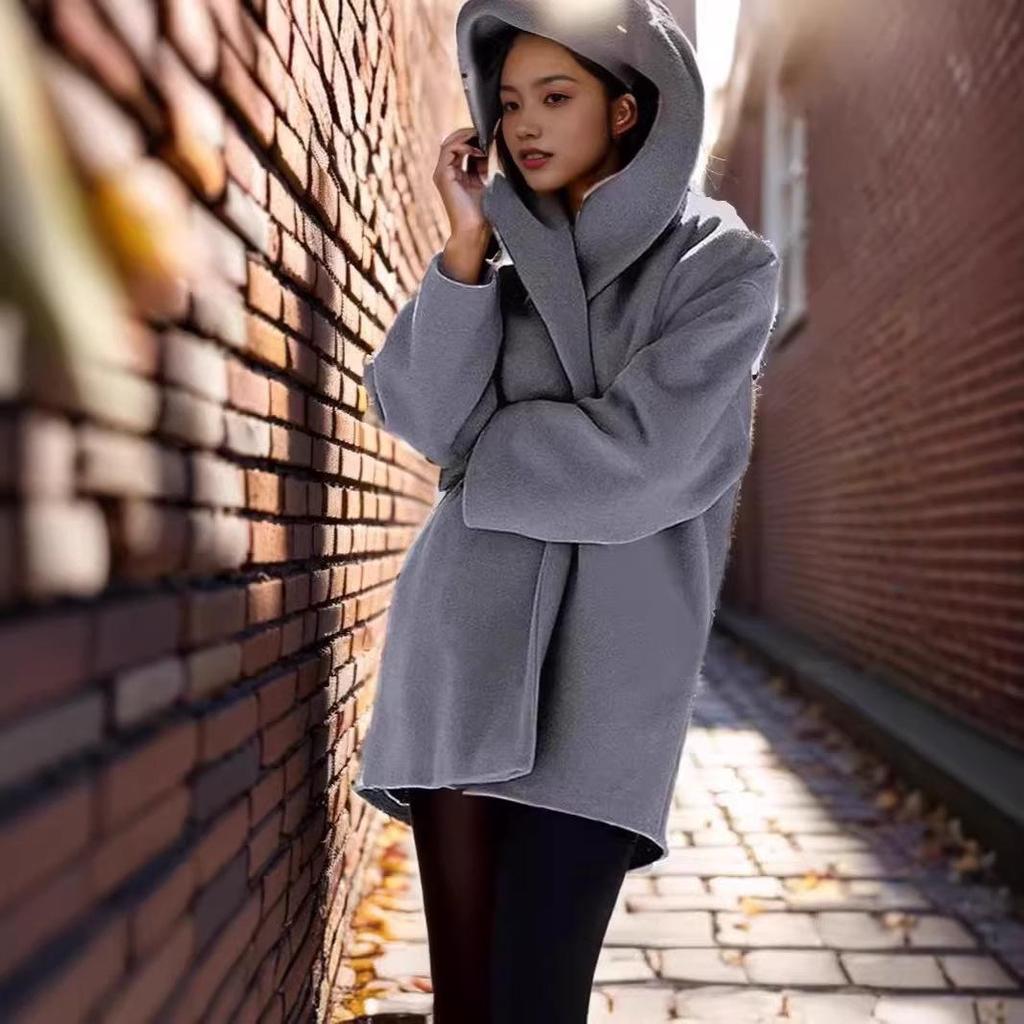 2026 Women's European-Style Hooded Wool Coat - Multi-Color, Mid-Length, Casual Fit for Autumn/Winter