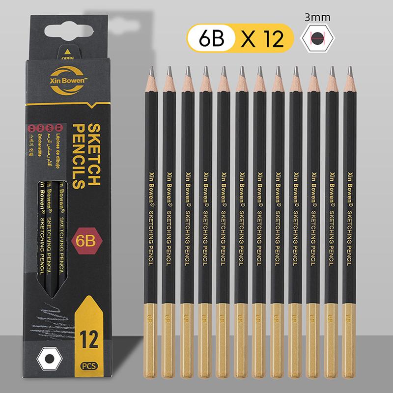 12Pcs/Box Wooden Lead Pencils Hb-14B High-Quality Art Draw Specific Graphite Core Sketching Writing Stationery Supplies