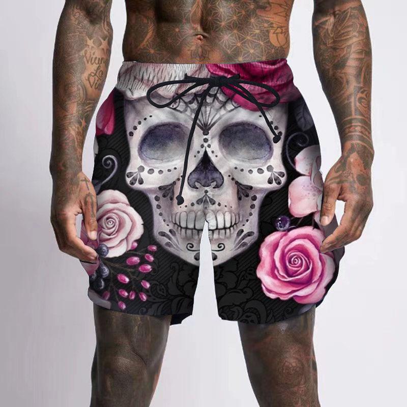 WowClassic Abstracte Retro 3D Geprinte Schedel Hoofd Strandbroek Trendy Heren Zomer Sportshorts Heren 2XL