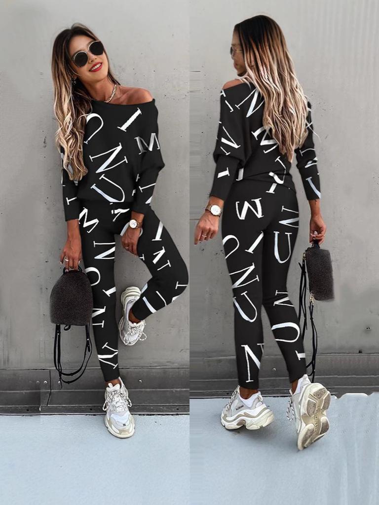 Autumn New Arrivals Women's Letter Print Long Sleeve Pants Casual Set